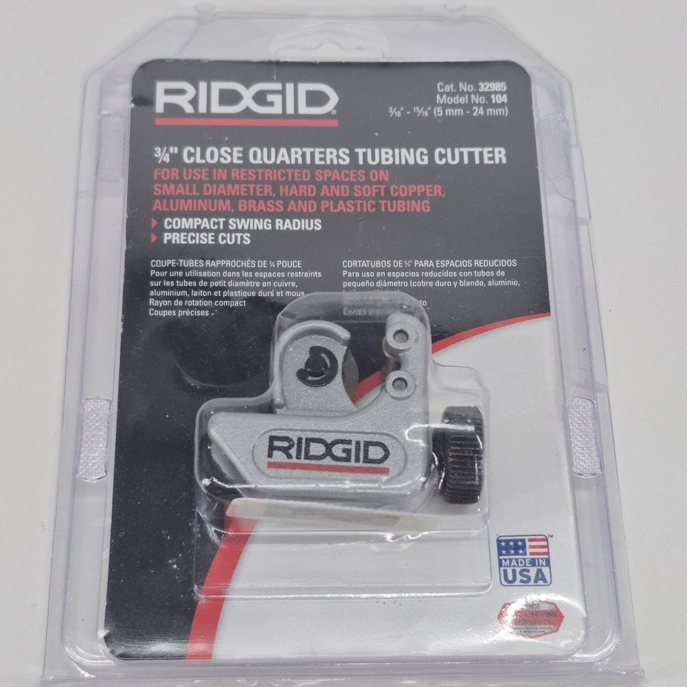 Ridgid No. 104 Tubing Cutter 3/16" to 15/16" - Close Quarters Tubing Cutter 3/4"